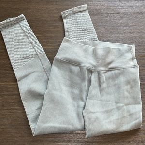 aerie Offline Waffle Knit Teal/Gray Long Ribbed High Waisted Leggings Size Large